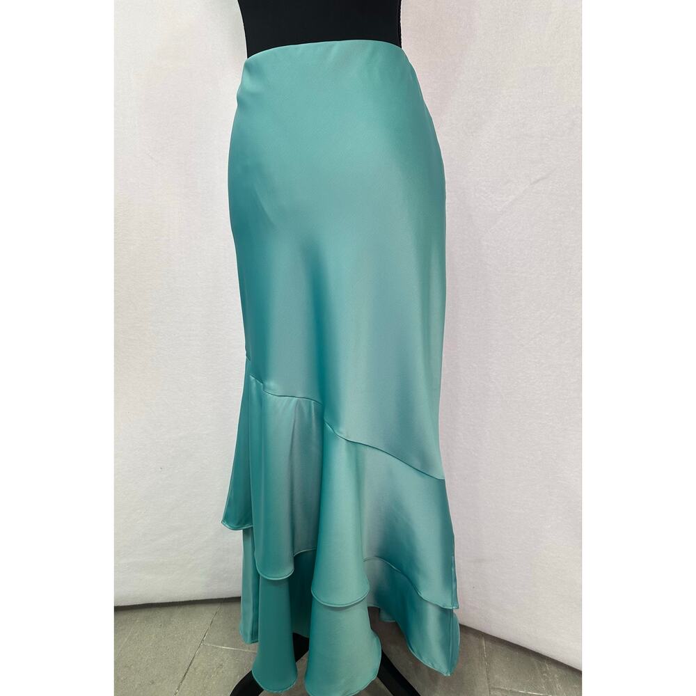 Banana Republic Factory Teal Shadow Satin Pull On Tiered Maxi Skirt Size XS - Picture 6 of 10